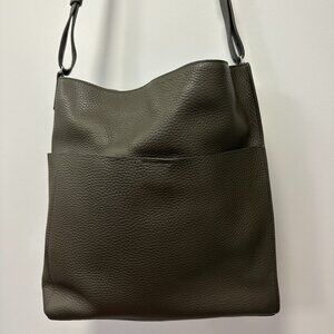 AllSaints Dark Green/Brown/Gray Leather Hobo Crossbody Handbag